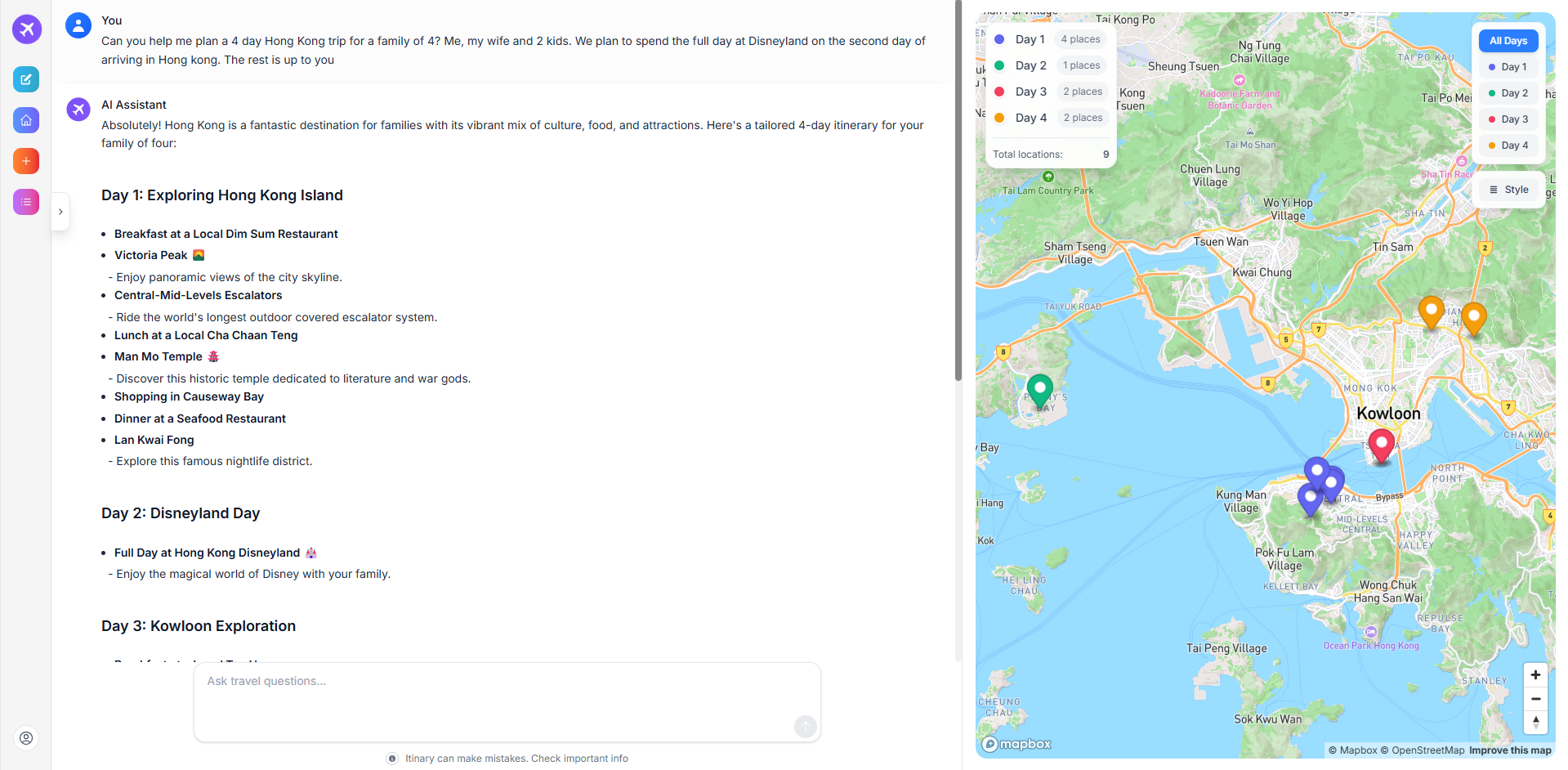 Itinary Chat Interface Demo